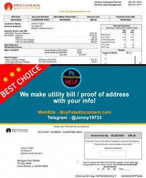 Michigan gas Utilities utility bill Sample Fake utility bill